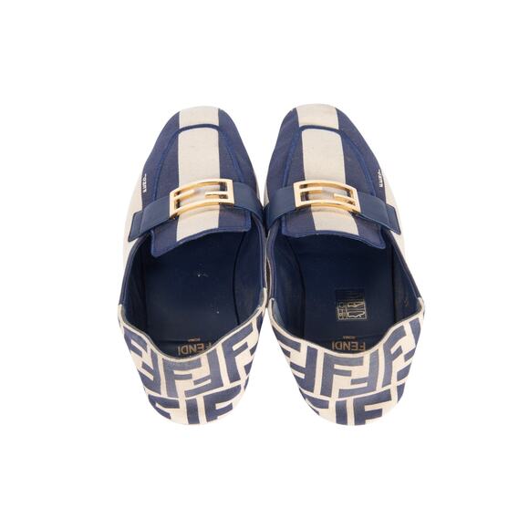 FENDI Blue FF Logo Canvas Flat Loafers Size 37 - Picture 3 of 4
